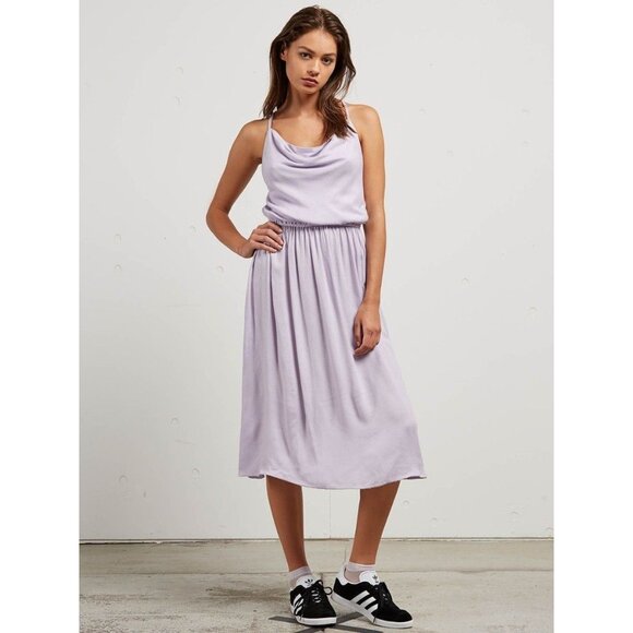Volcom Lilac Purple Mystic Mama Drape Front Midi Dress L - Picture 1 of 8